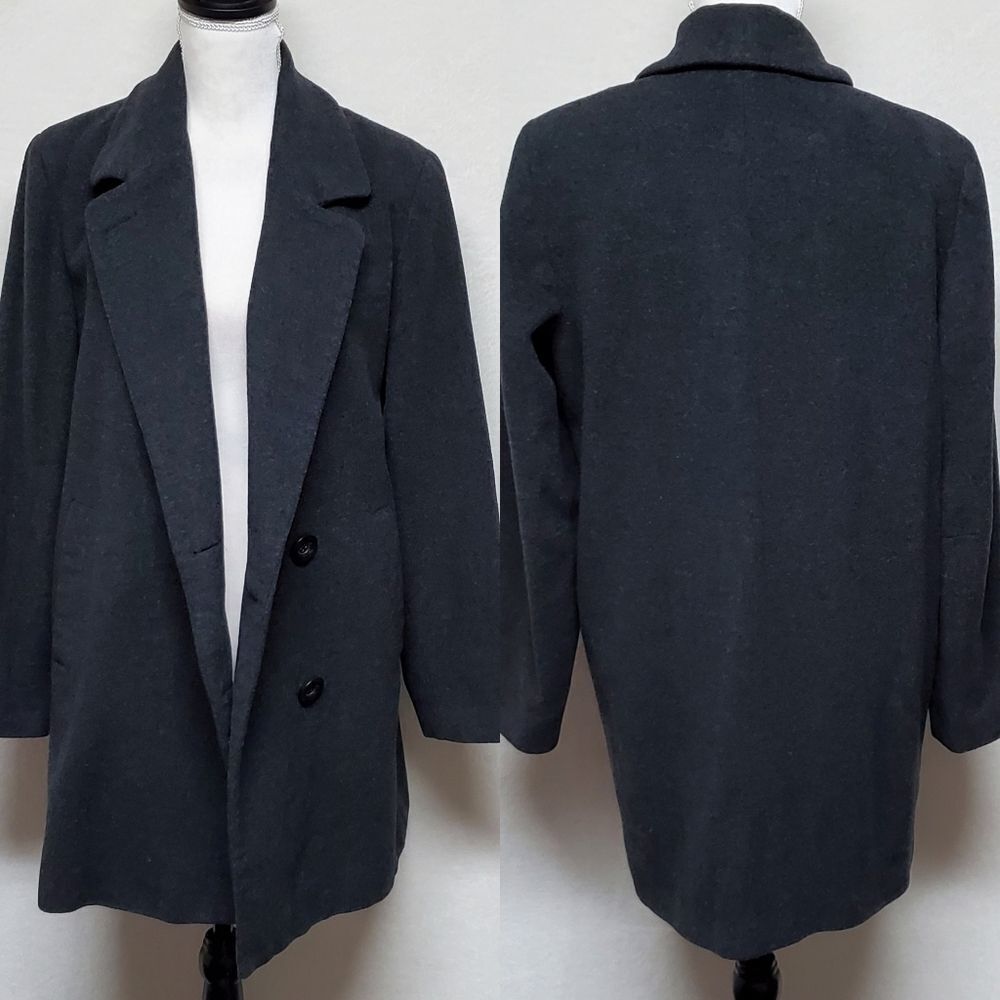 KRISTEN Blake Charcoal Wool Blend Shawl Collar Satin Lined Oversized Overcoat
